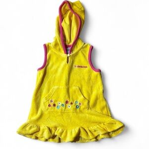 Vintage Yellow OshKosh hooded terry cloth cover up with ruffles and flowers